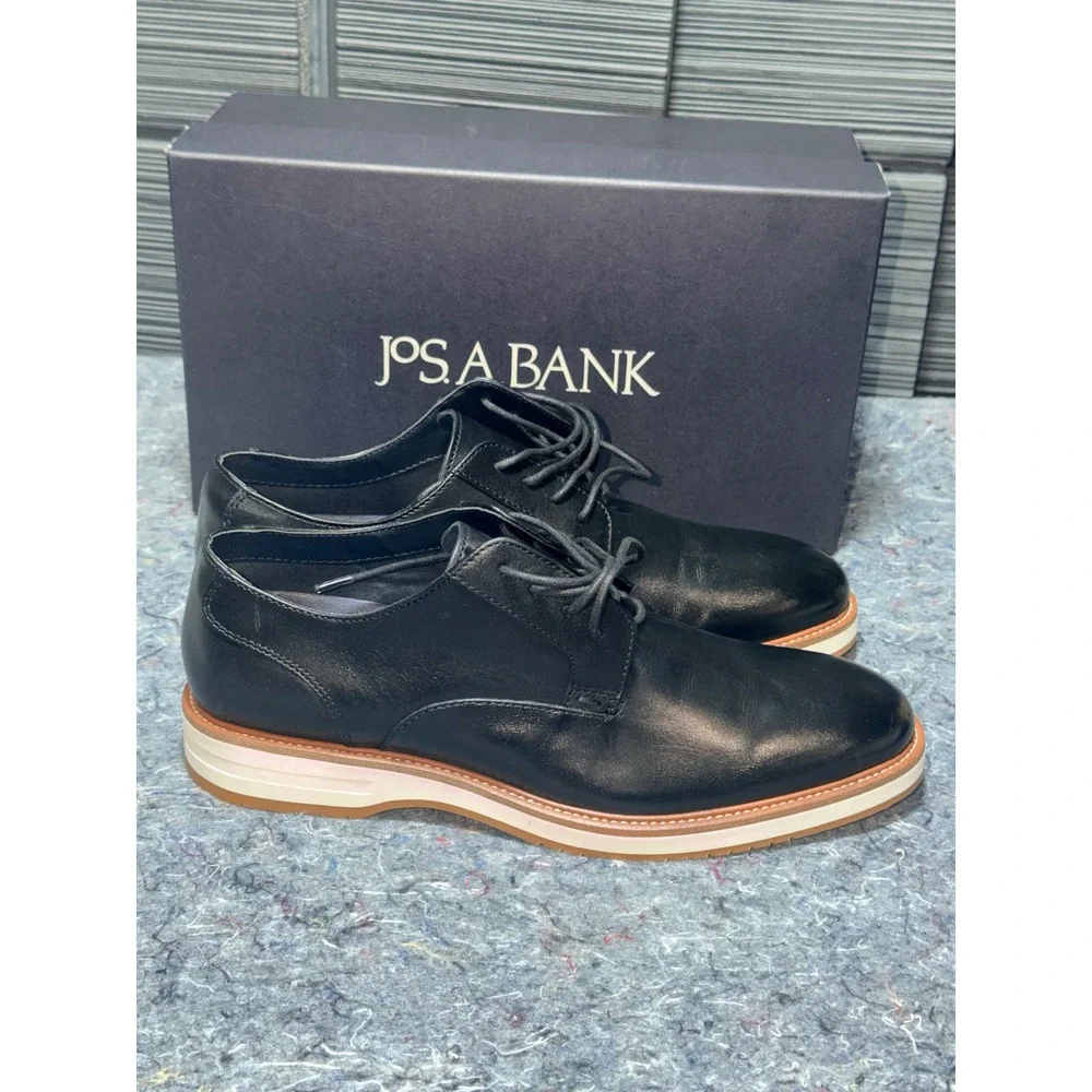Jos A Bank Mens 8.5 D Hybrid Plain Toe Derby Black Leather Shoes 42T5 01 NEW